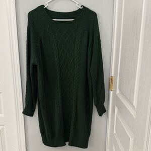 Women's Green Cable Knit Sweater Dress